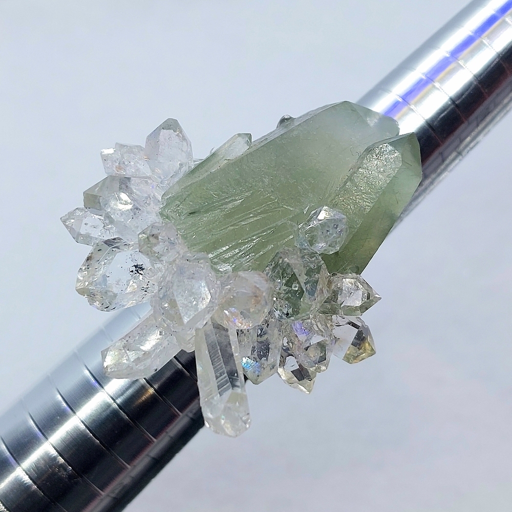 ⚒️ Lemurian, Herkimer & Prasiolite SP 99.9% Copper Specimen Ring Adjustable Size
